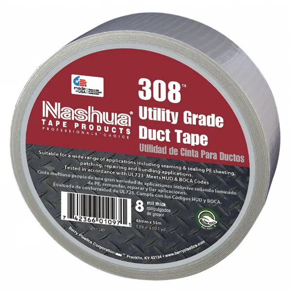Cloth Duct Tape - Polyethylene Coated Silver 308 48MMx55M 8MIL 24/CS 648/SKID