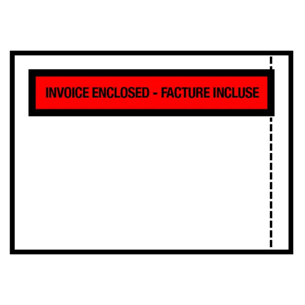 Packing List Envelopes - "Invoice Enclosed" Bilingual Printed/Red FB105 4.5IN x 5.5IN 1000/BX