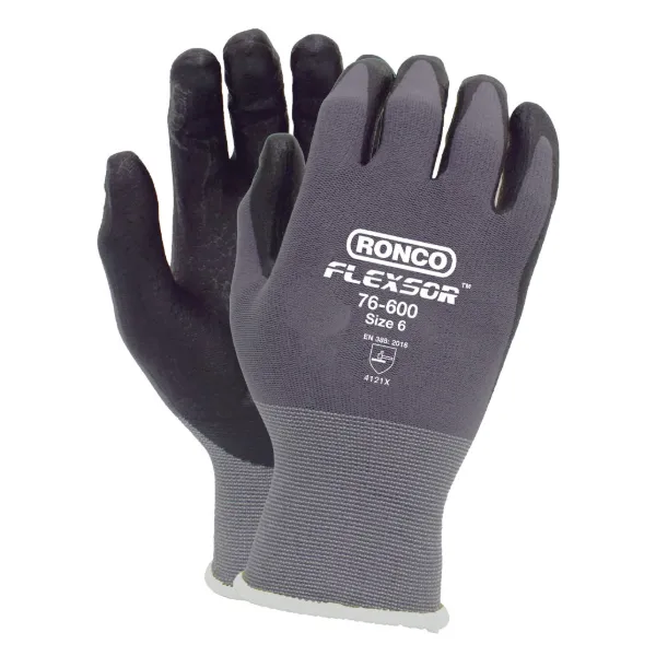 Gloves - Foam Nitrile Palm Coated Nylon Flexsor™ Grey/Black 76-600-07 Small 12PR/PK 72/CS