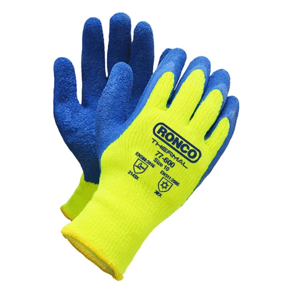 Gloves - Crinkle Latex Coated Acrylic Thermal™ Cold Blue/Hi-Viz Yellow 77-600-09 Large 12PR/PK