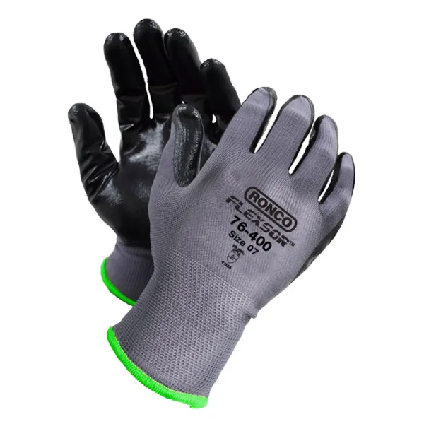 Gloves - Nitrile Palm Coated Nylon Flexsor™ Black/Grey 76-400-09 Large 12PR/PK 72/CS