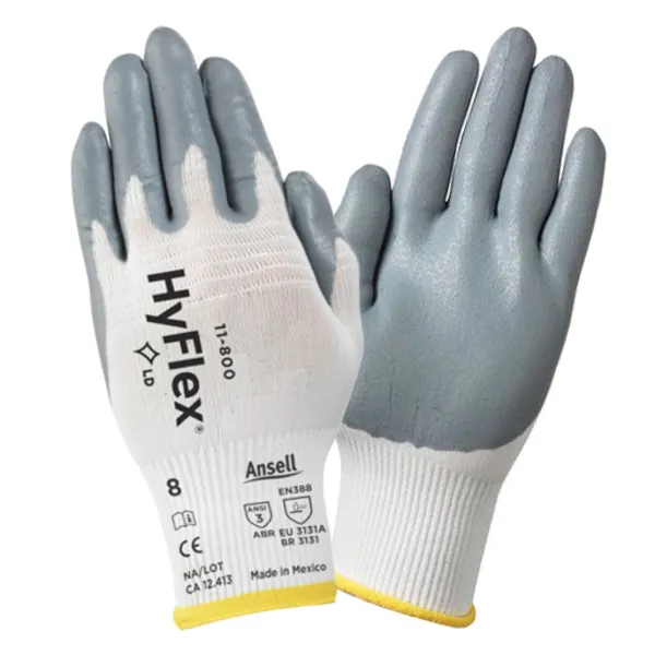 Gloves - Nitrile Foam Coated HyFlex® White/Grey Palm 11-800 X-Small Size 6 12PR/PK 144/CS