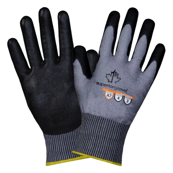 Gloves - Cut Resistant Polyurethane Palm Coated A7 Grey/Black TenActivT Size 7 12PR/PK 12/CS